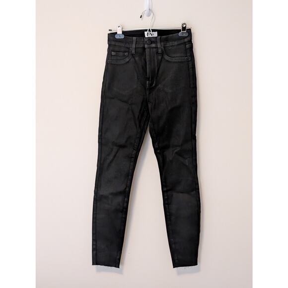 NWOT Pistola Aline High Rise Skinny Black Coated Jeans Night Sky 26 Moto Grunge - Picture 2 of 10